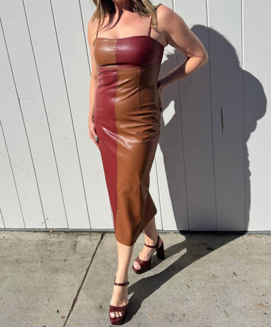 Crescent - Alix Color Block Vegan Leather Midi Dress