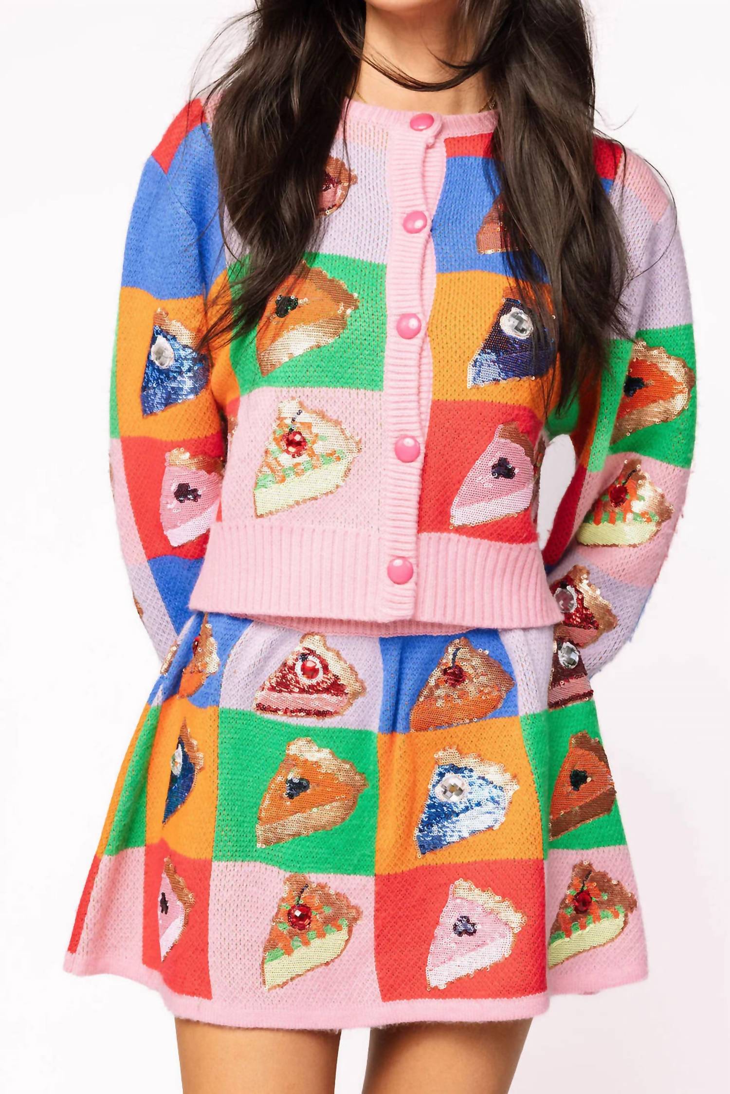 Queen Of Sparkles - Rainbow Colorblock Piece Of Pie Button Up Sweater