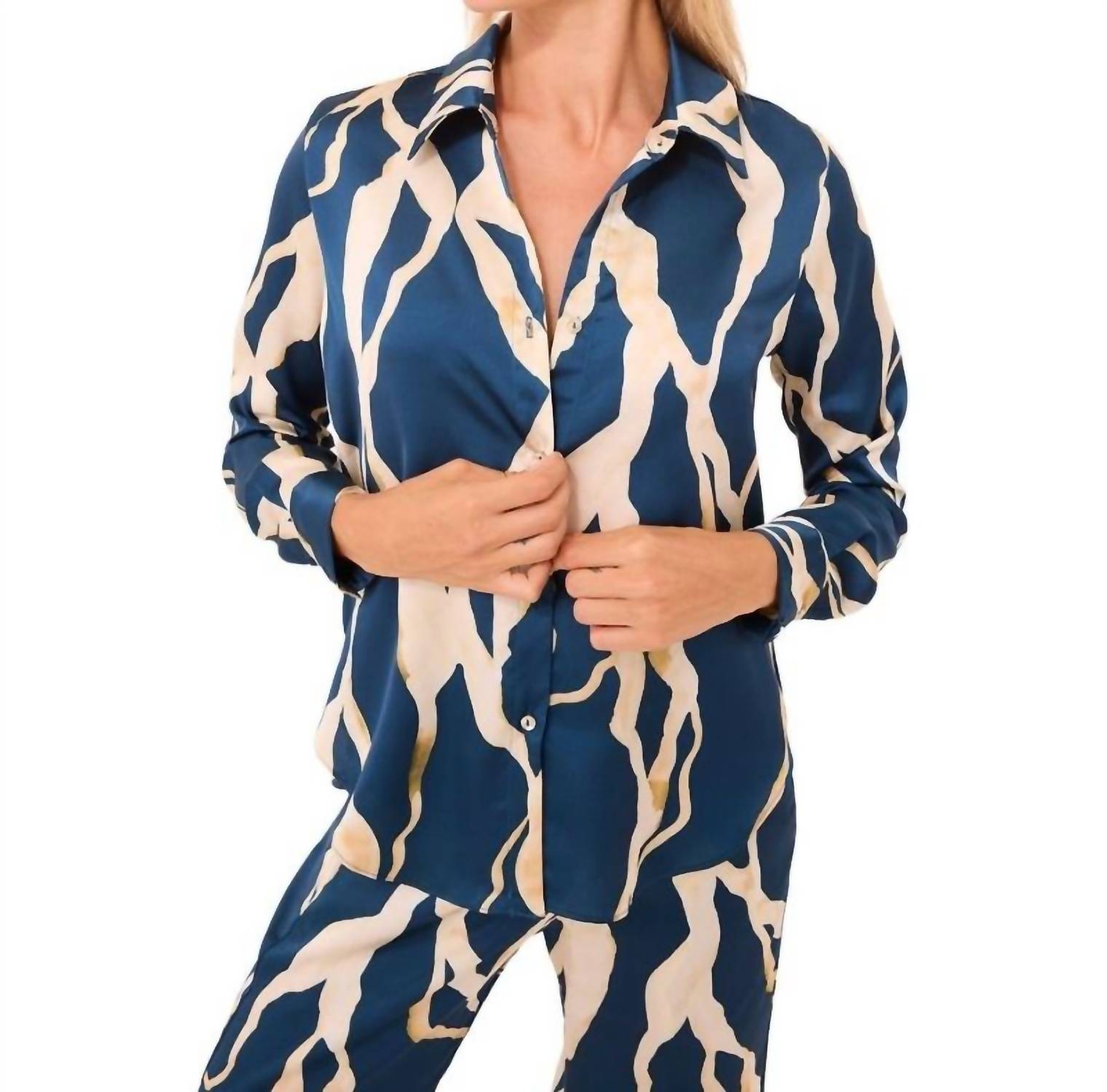 Misa Los Angeles Celine Satin Top in vertical abstract - women's shirt - alternate view