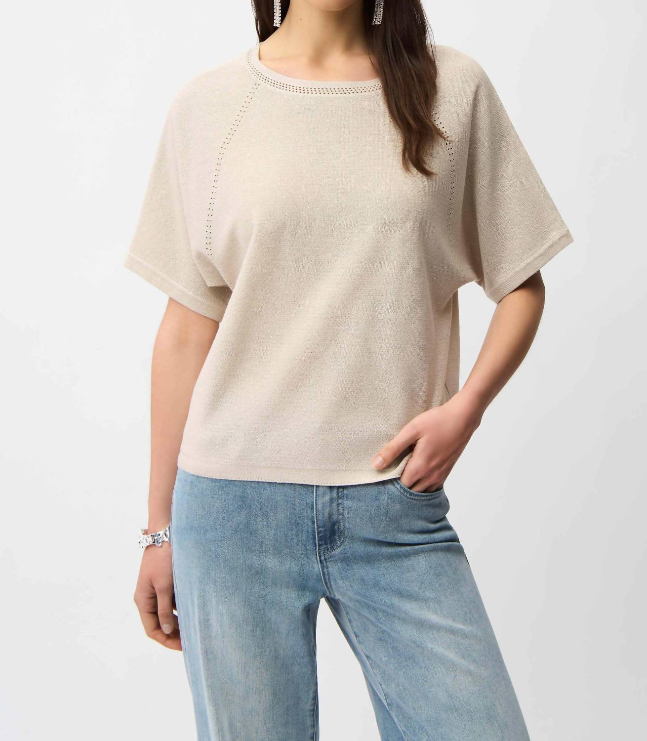 Joseph Ribkoff - Sequins Yarn Short Sleeve Sweater