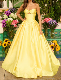 Ava Presley Mikado Strapless Ballgown in yellow - women's dress