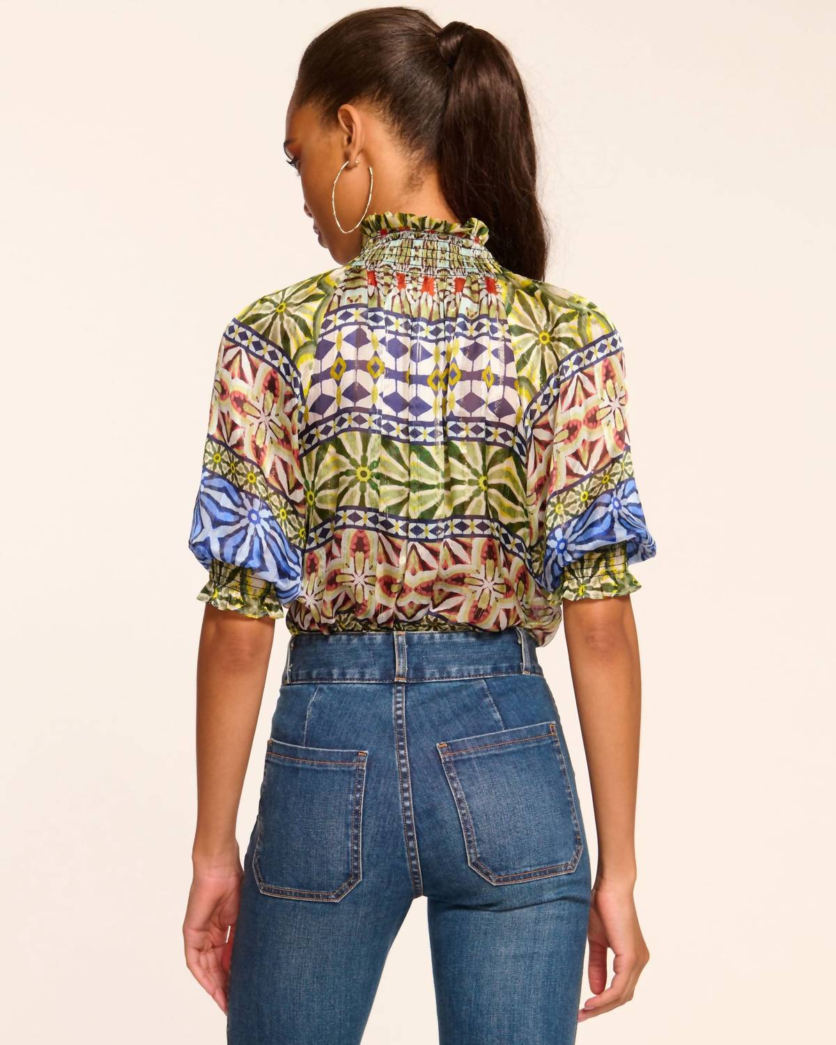 Ramy Brook - Chela Silk V-neck Puff Sleeve Blouse