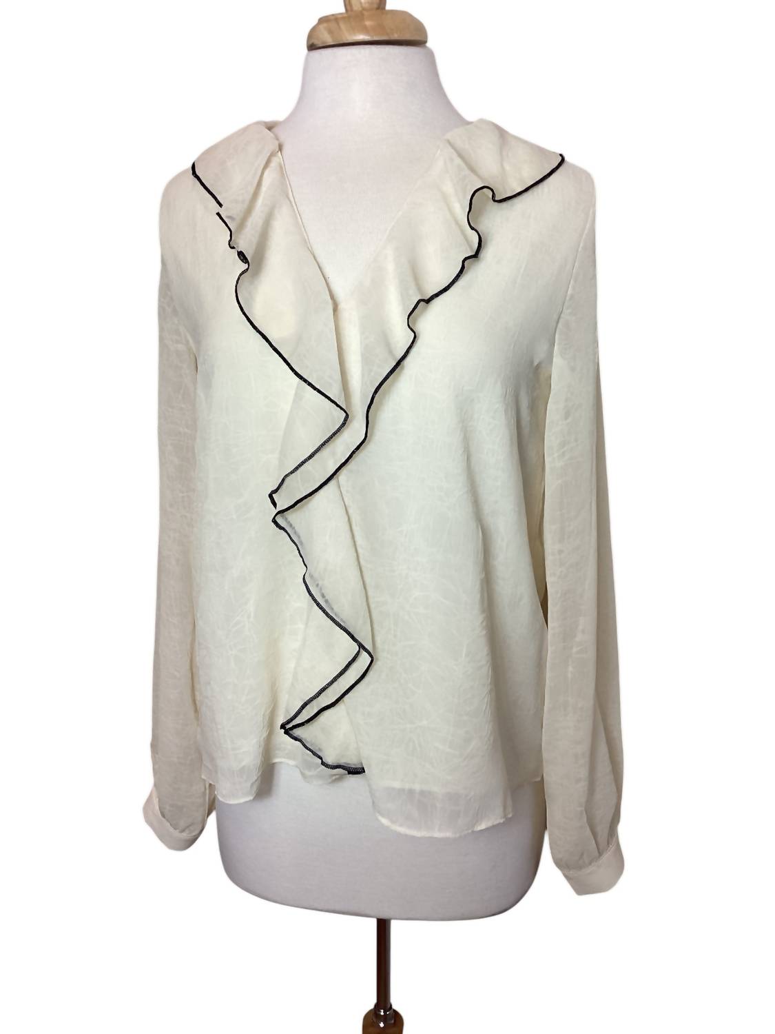 Anniewear - Women's Ruffle Chiffon Piping Long Sleeve Blouse