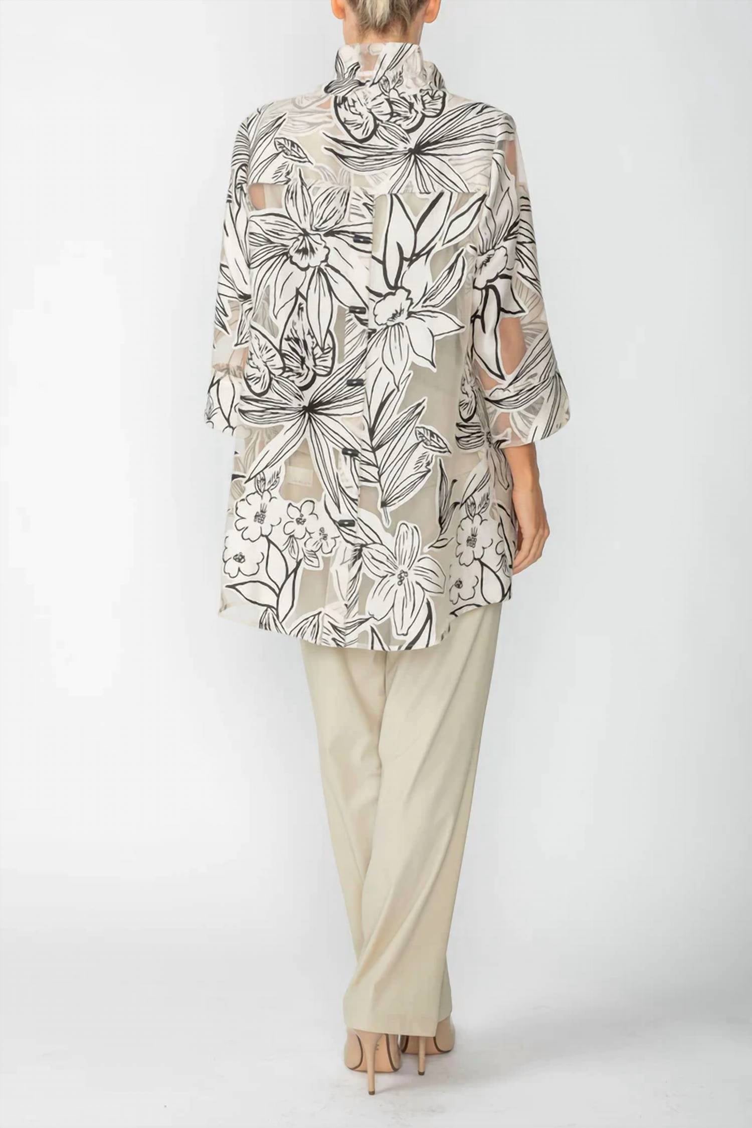 IC Collection Wire Collar Blouse With Black Detail in cream - women's blouse - view 4