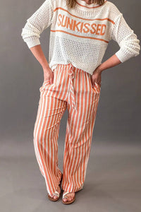 Cozy Co. - Striped Wide Leg Elastic Waistband Pants