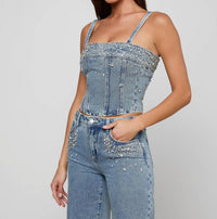 L'Agence - Arlin Embellished Denim Tank Top