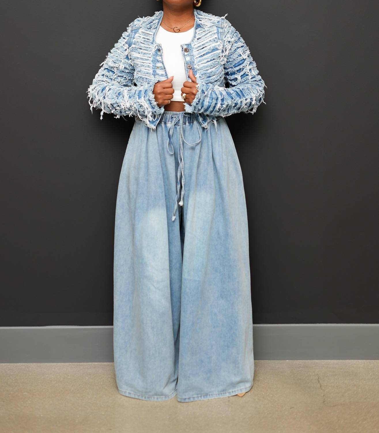 5Besties - Distressed Denim Crop Jacket