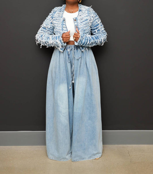 5Besties - Distressed Denim Crop Jacket