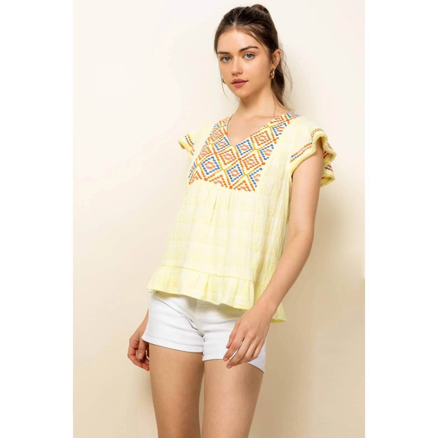 Thml - Embroidered Flutter Sleeve Top