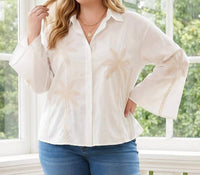 Karen Kane - Bell Sleeve Embroidered Palm Tree Shirt - Plus
