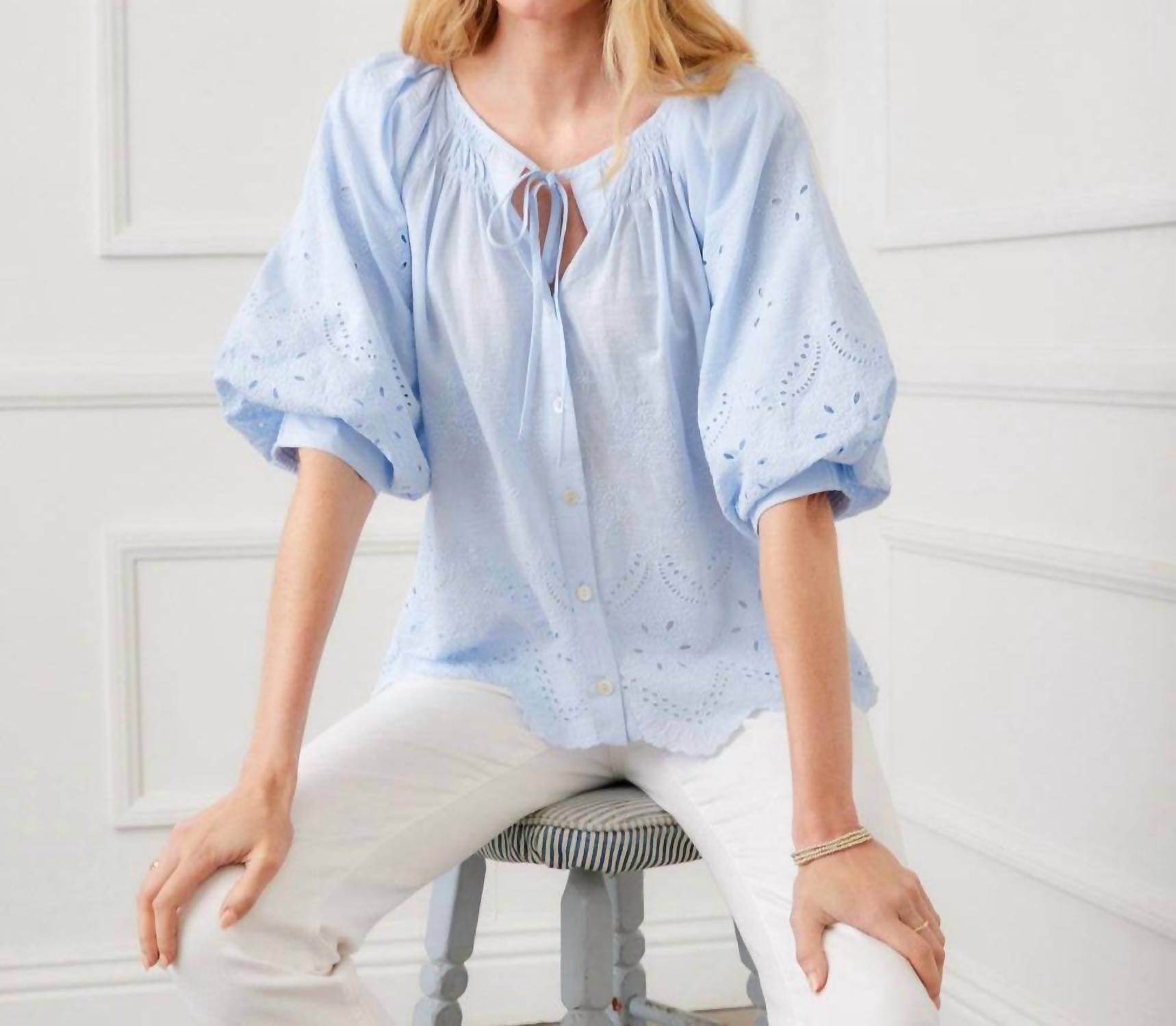 Karen Kane - Puff Sleeve Embroidered Top