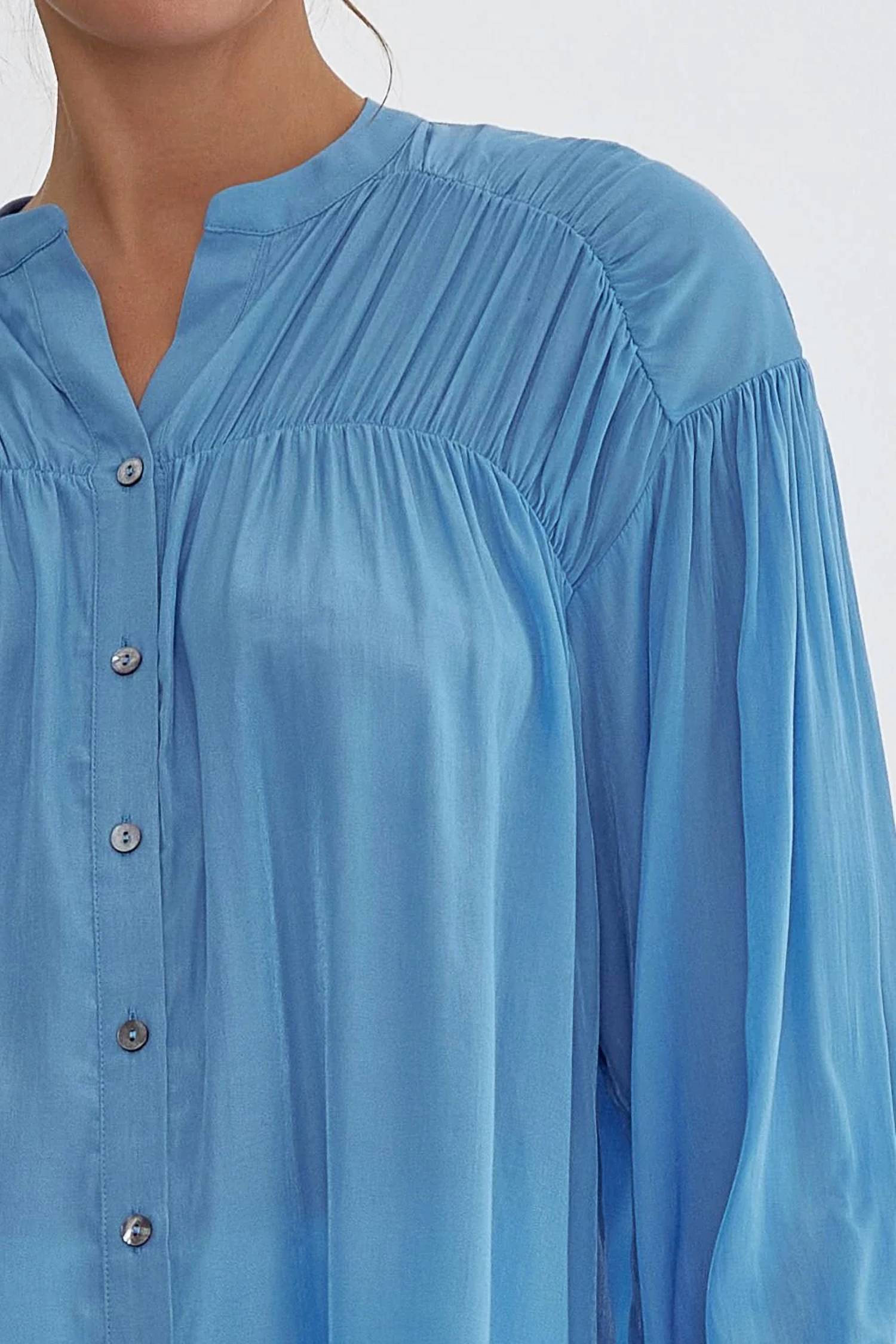 Entro - Sara Pleated Detail Long Sleeve Button Up Blouse