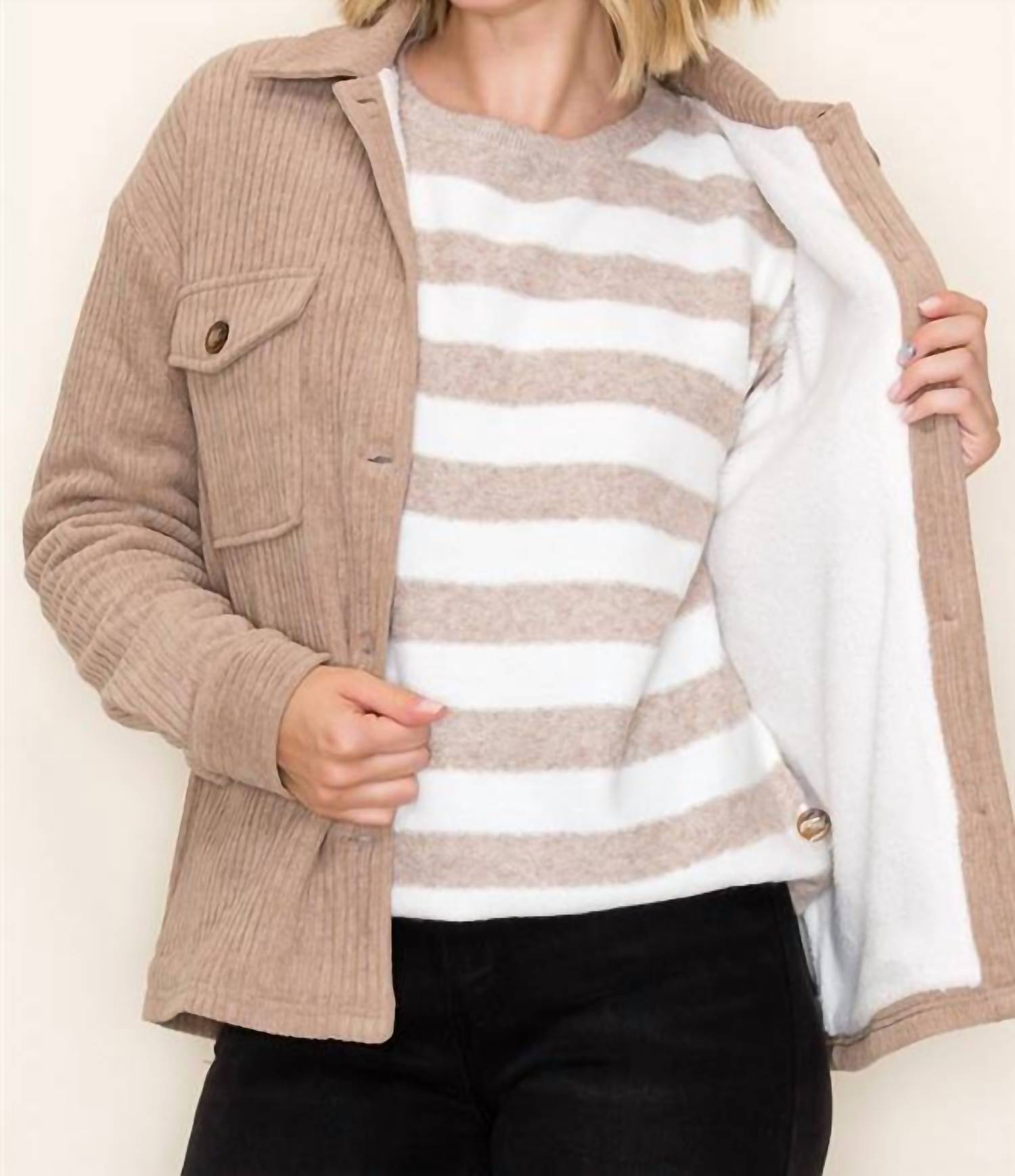 STACCATO Corduroy Fleece Lined Shacket in taupe - women's jacket - view 5