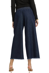 Umgee - Washed Denim Fringe Hem Pants
