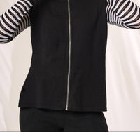 Angel Apparel Stripe Zip Up Knit Top in black white - women's top