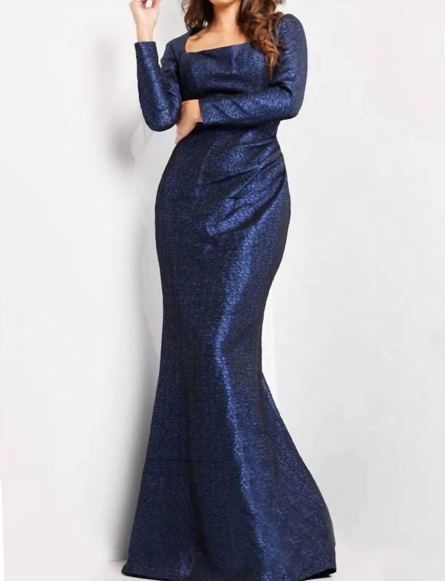 Jovani - Metallic Long Sleeve Gown