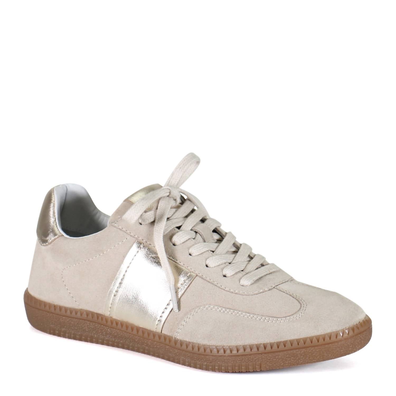 DIBA True Women's This Tie Lace-up Suede Sneakers in shell platino - women's sneaker - detail view