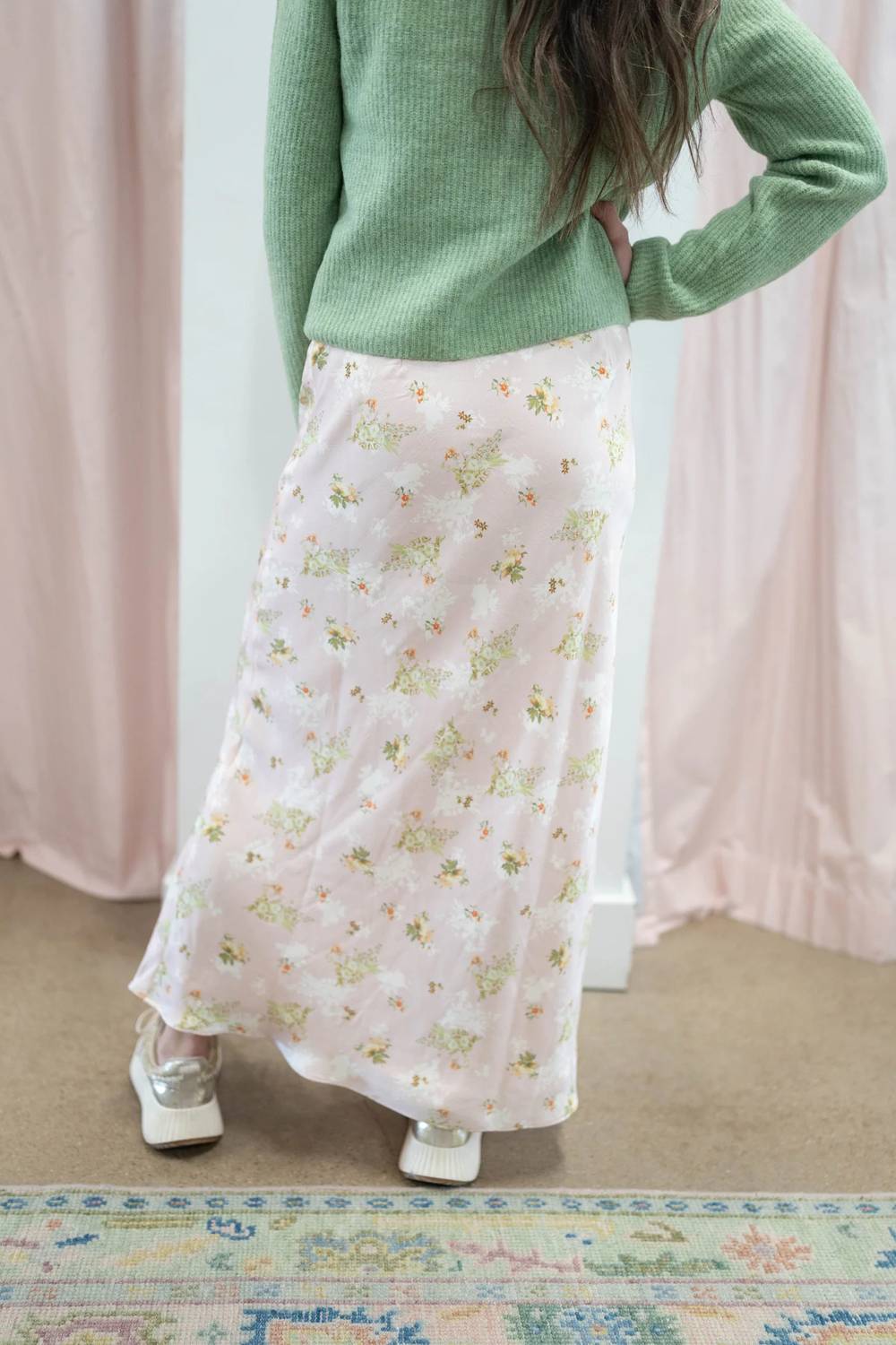 Storia - Floral Satin Midi Skirt