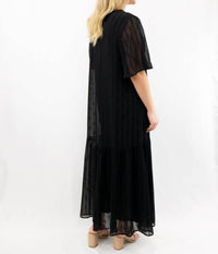 ADRIENNE Velvet Flutter Sleeve Maxi Dress in black - women's dress - detail view