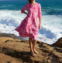 Blueberry - Split Neck Tunic Midi Dress
