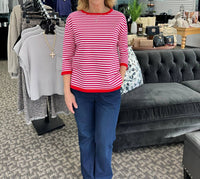 Multiples 3/4 Sleeve Drop Shoulder Wide Neck Sweater in candy pink - women's sweater
