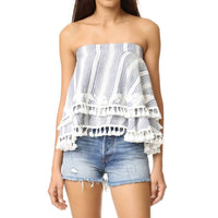 Women's Amaris Tassel Trim Embroidered Floral Strapless Top