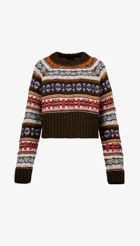 Smythe Handknit Cropped Crewneck Sweater in olive multi 1 - women's sweater - alternate view