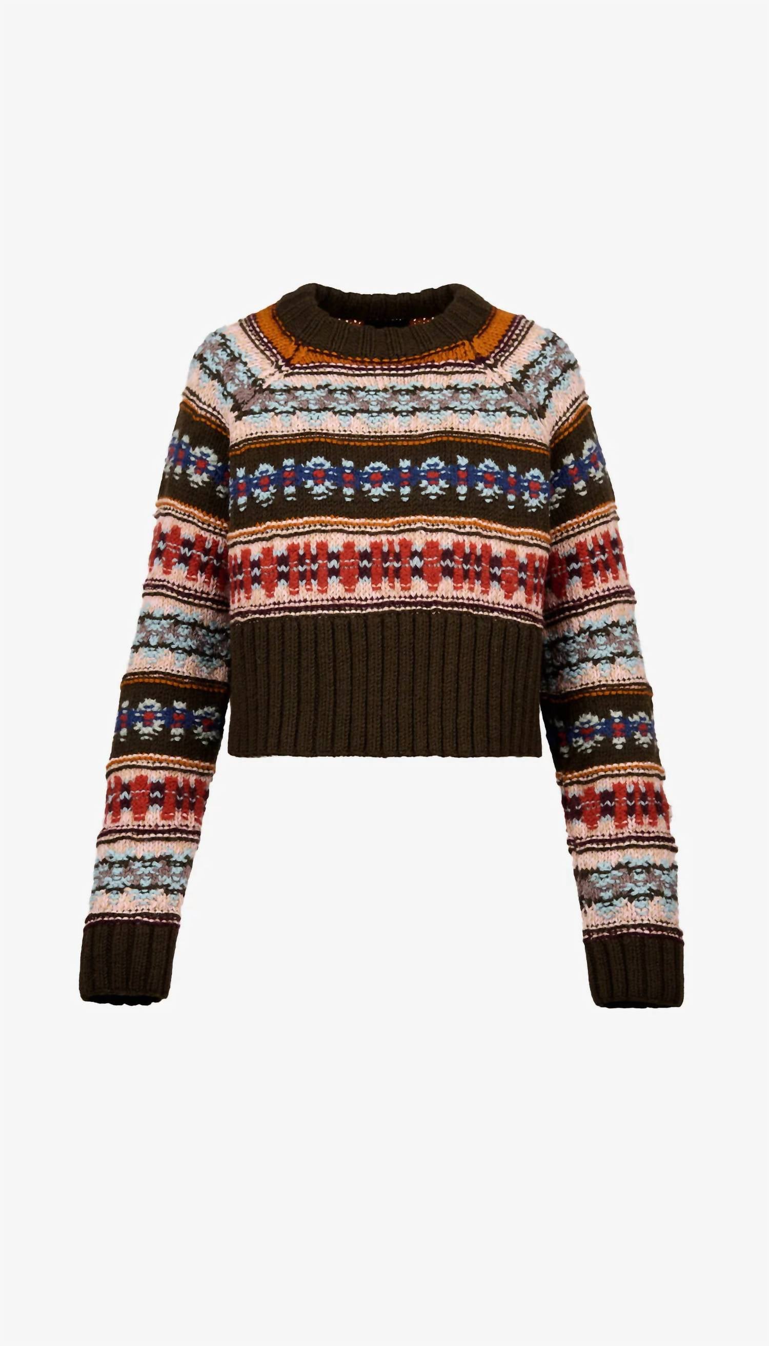 Smythe Handknit Cropped Crewneck Sweater in olive multi 1 - women's sweater - alternate view