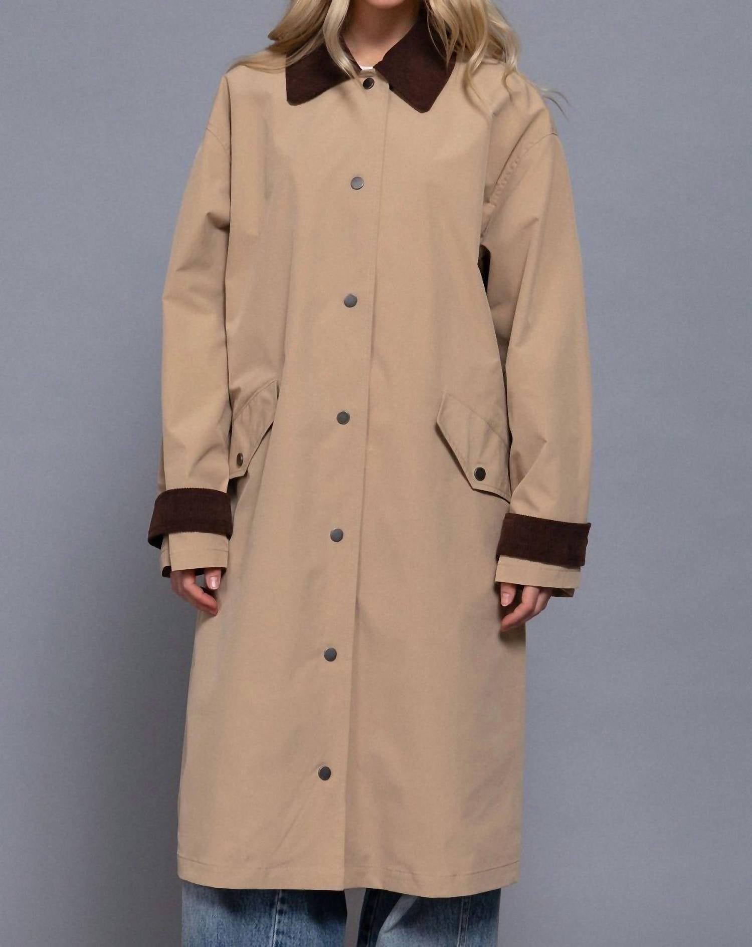 Active Basic - Long Sleeve Contrast Collar Button Down Trench Coat