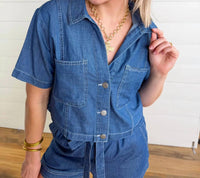 Blu Pepper - Collared Button Down Boxy Top