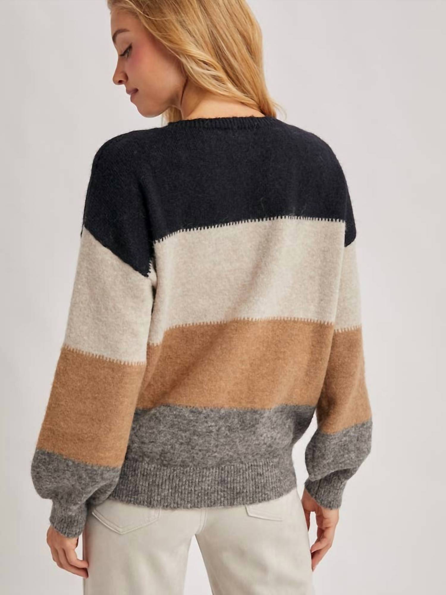 Bluivy - Color Block Knit Sweater Pullover