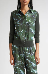 Lafayette 148 Collard Button Front Cardigan in deep moss - women's cardigan