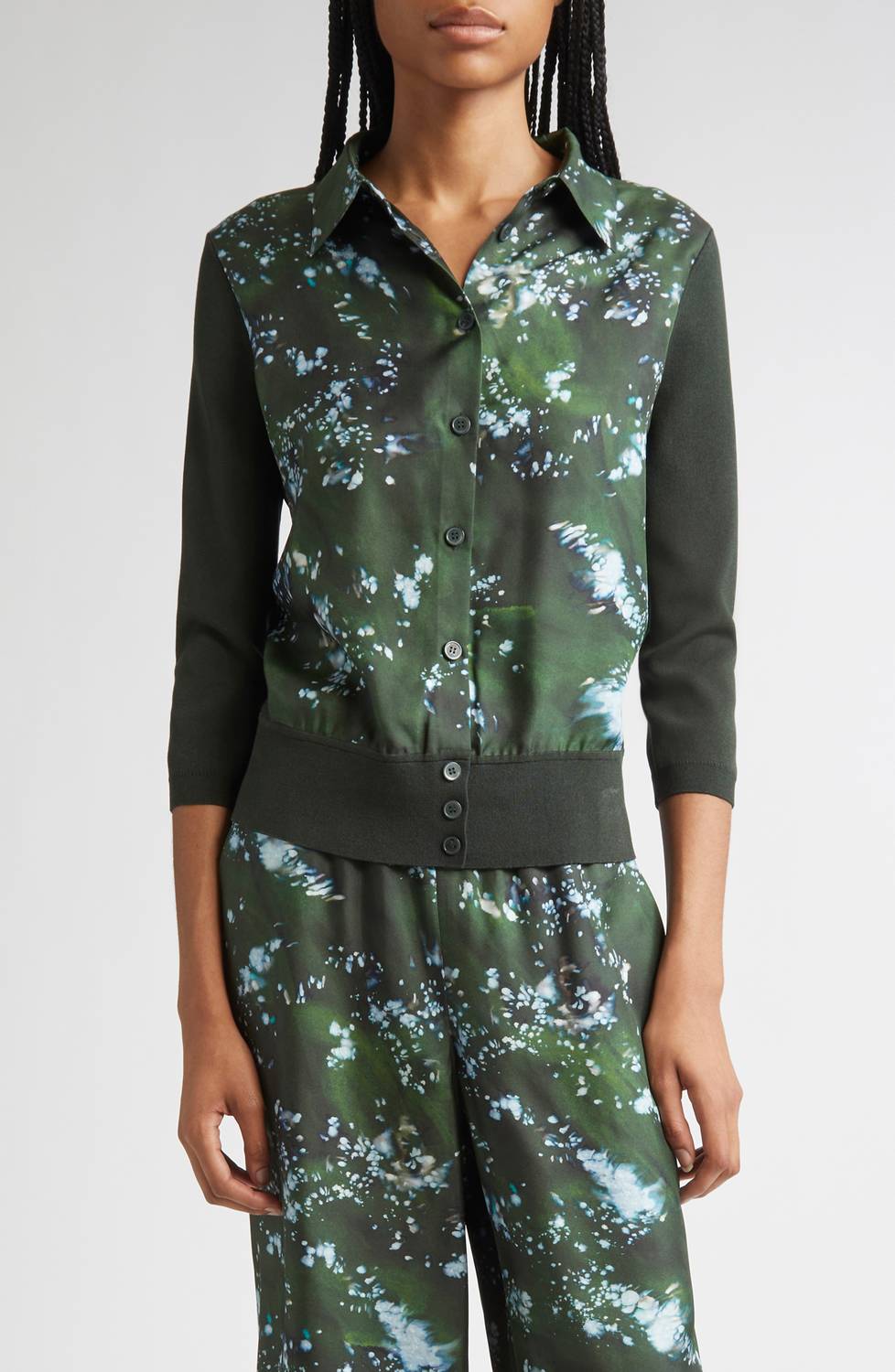 Lafayette 148 Collard Button Front Cardigan in deep moss - women's cardigan
