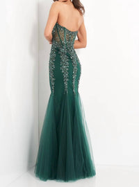 JOVANI Embellished Corset Bodice Prom Dress in emerald - women's dress - detail view