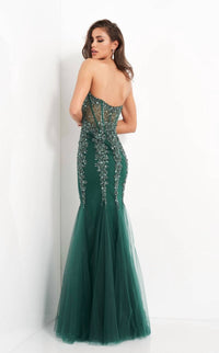 JOVANI Embellished Corset Bodice Prom Dress in emerald - women's dress - alternate view