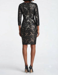 Sue Wong - Women's Sleeve Sequined Mesh Short Dress
