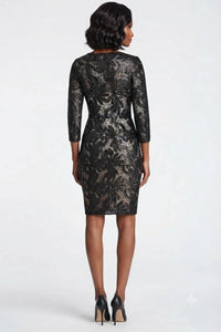 Sue Wong - Women's Sleeve Sequined Mesh Short Dress