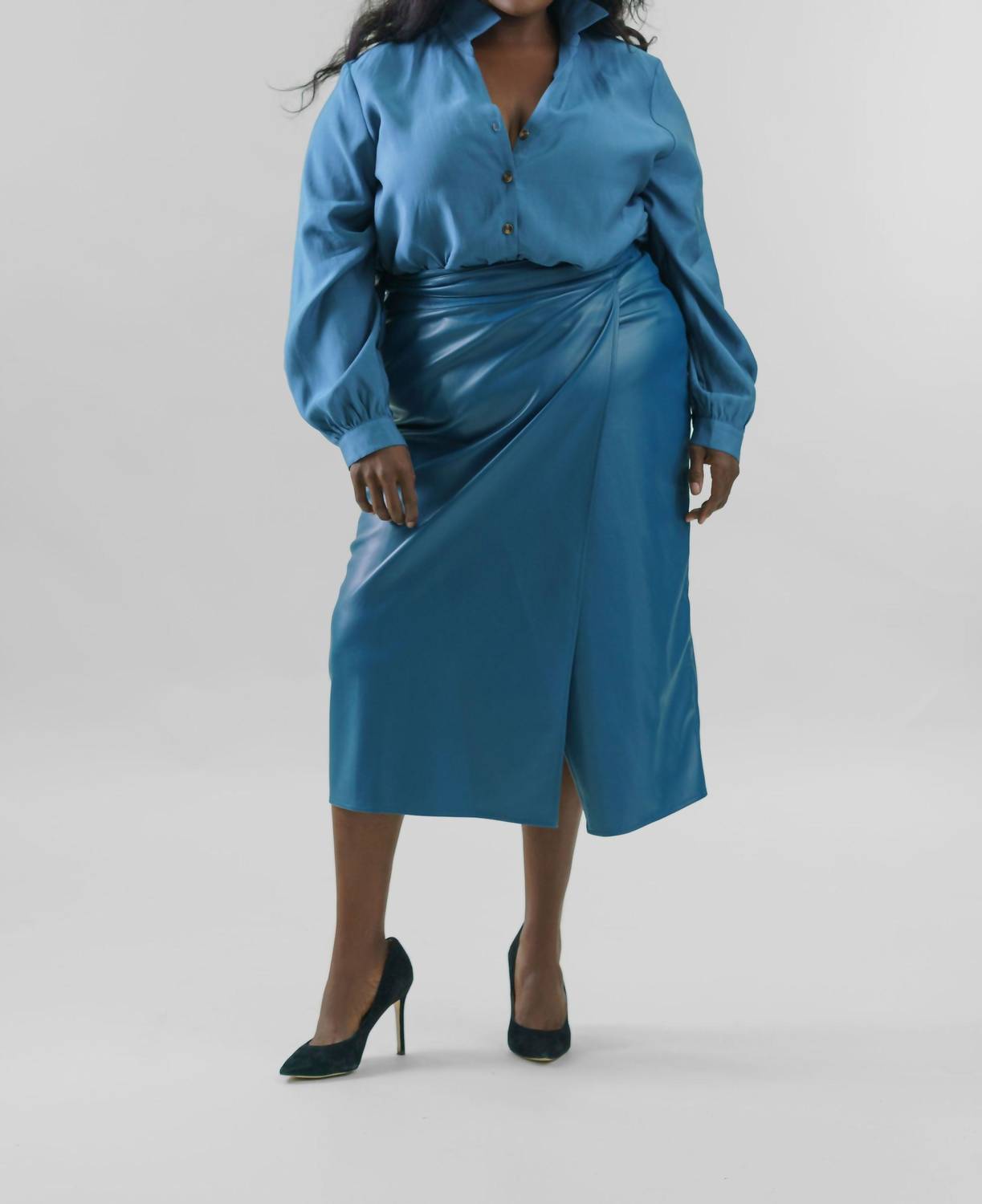 Never Fully Dressed - Teal Miley Button Down Shirt - Plus Size