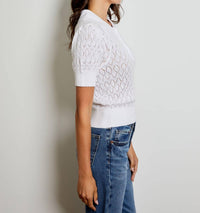 DESIGN HISTORY Short Sleeve Textured Polo in white - women's blouse - detail view