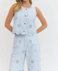 Entro - Fleur Eyelet Embroidered Vest & Pant Set