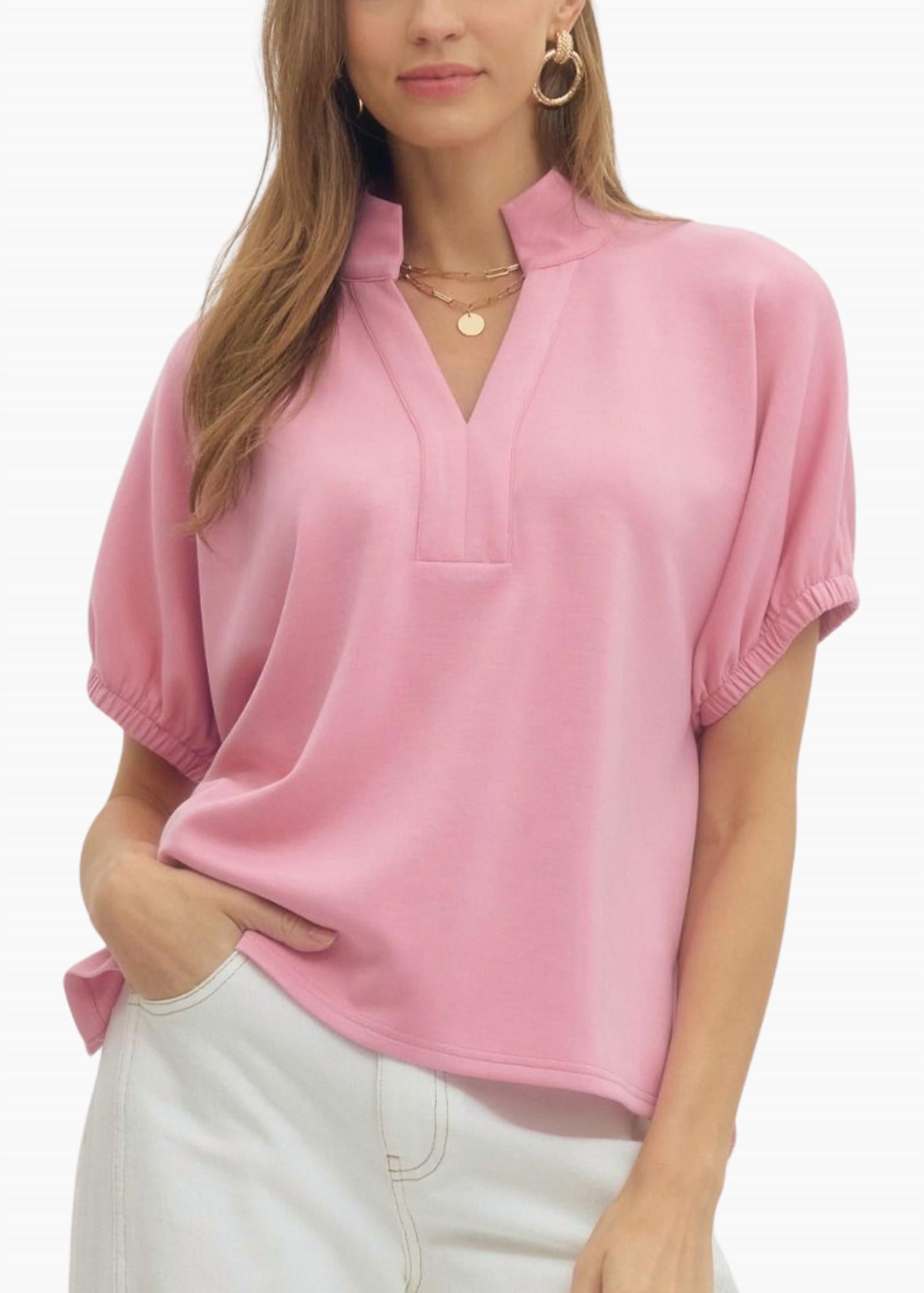 entro Collins Collared Top in dusty pink - women's t-shirt