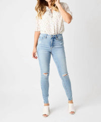 Judy Blue - Mid Rise Tummy Control Destroy Skinny Jeans