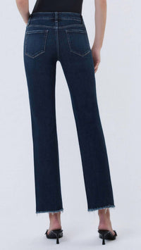 LOVERVET Mid Rise Raw Hem Ankle Straight Jeans in dark blue - women's jeans - alternate view