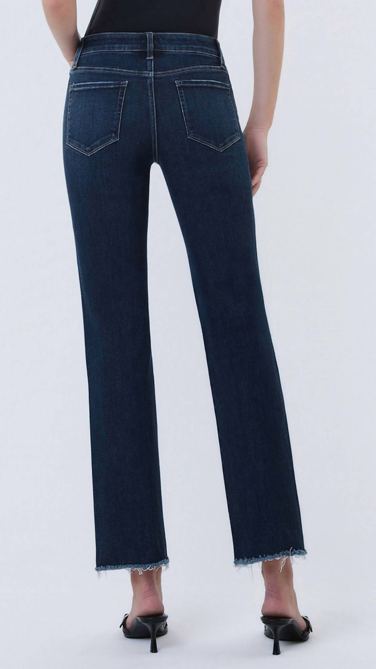 LOVERVET Mid Rise Raw Hem Ankle Straight Jeans in dark blue - women's jeans - alternate view