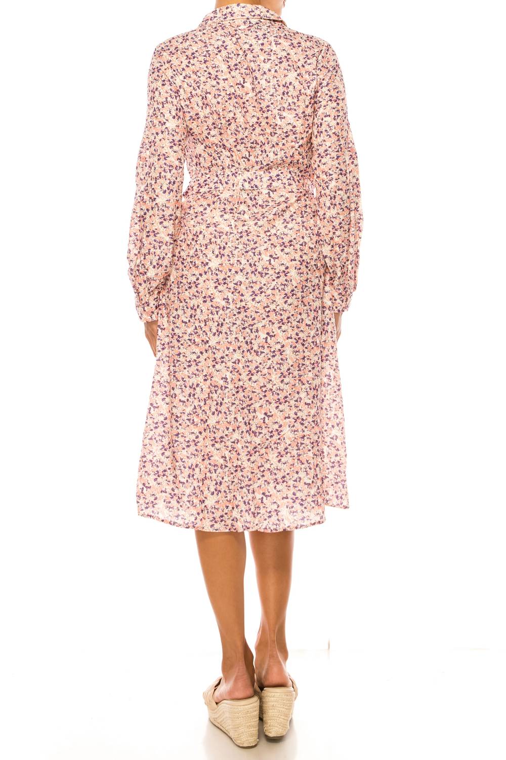 Vivid - Long Sleeve Belted Floral Shirt Dress