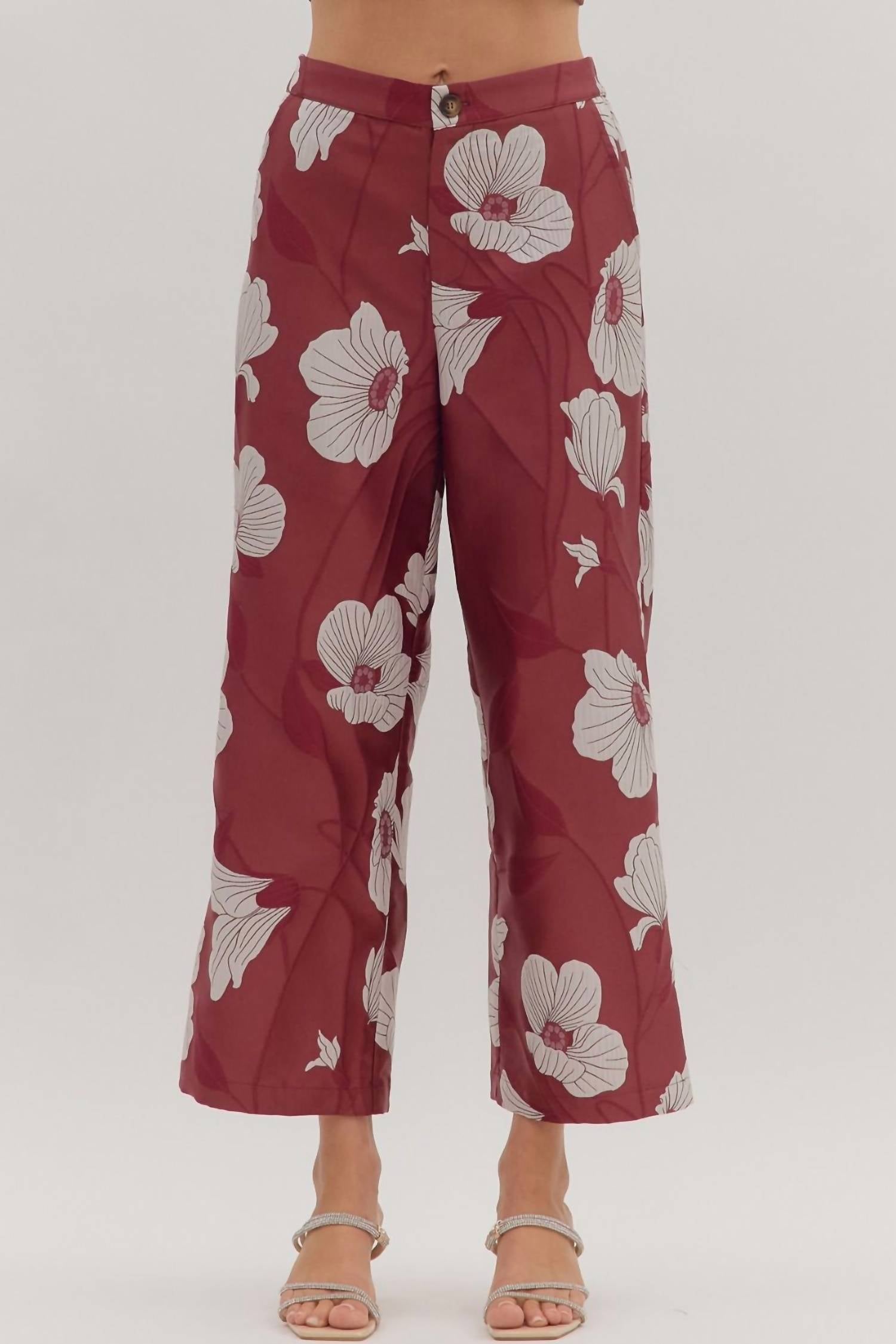 Entro - Woven Floral Wide Leg Pants