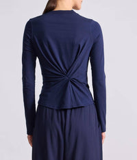 APIECE APART Twist Long Sleeve Volta Top in navy - women's long sleeve top - detail view