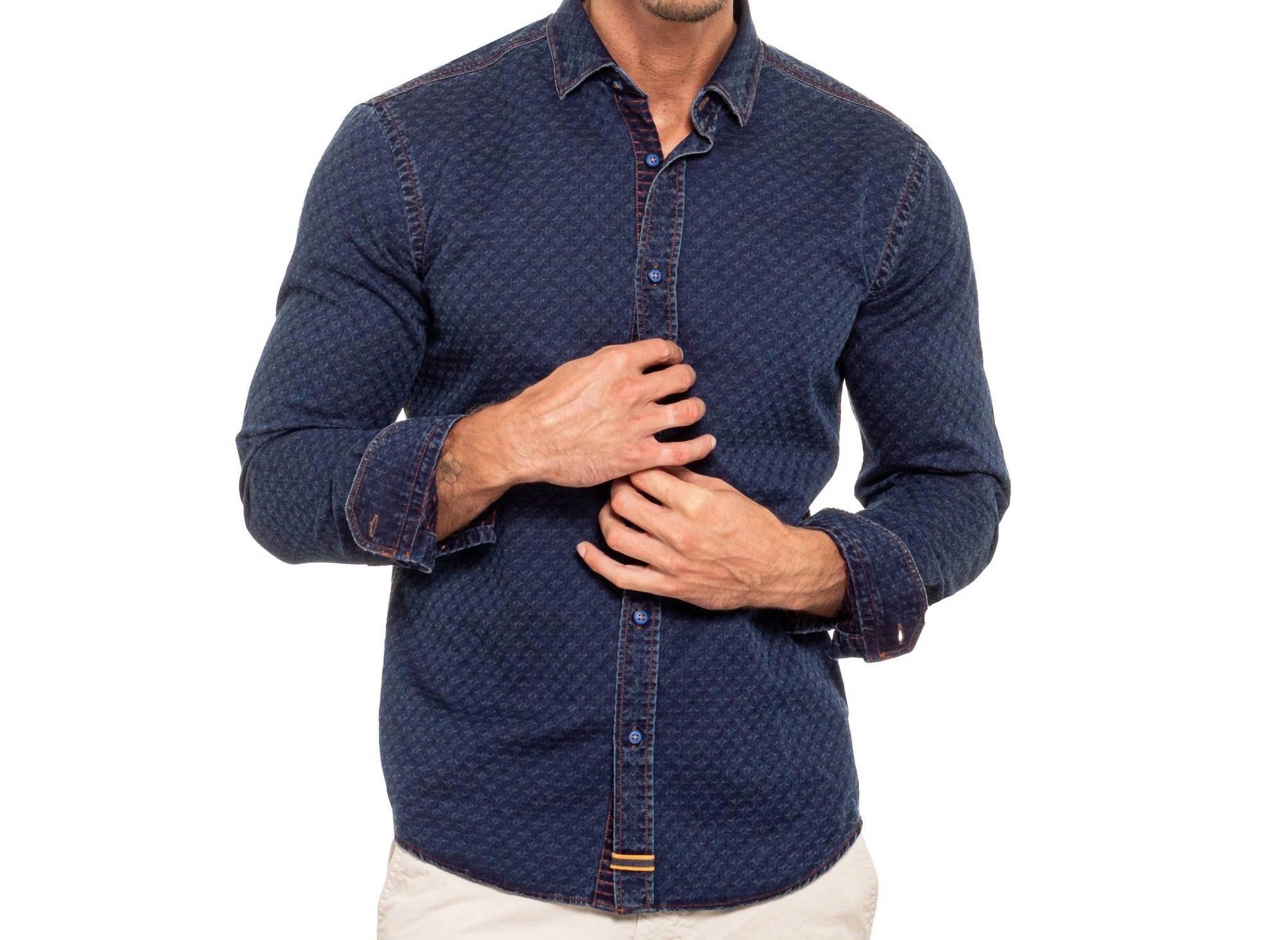 Eight X - Copper Stitch Denim Jacquard Button Down Shirt
