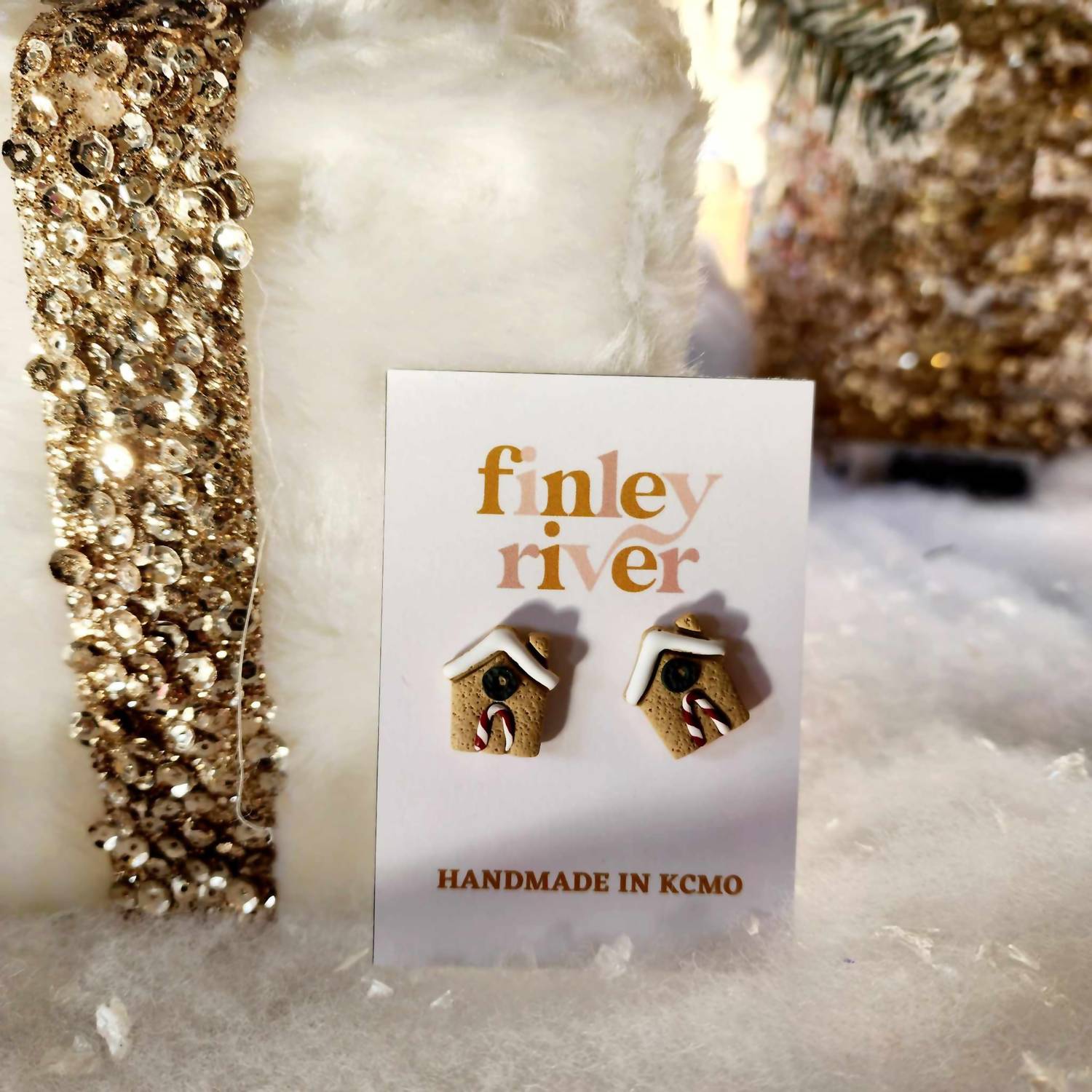 Finley River - Gingerbread House Clay Earrings