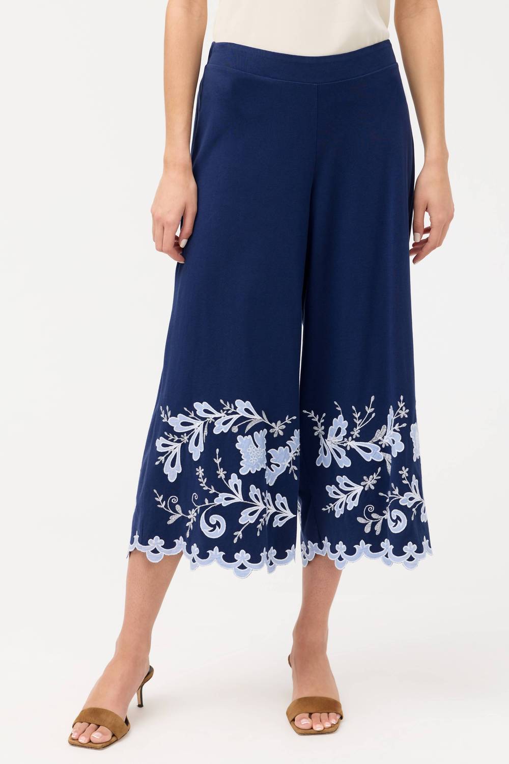 Johnny Was ADDELINE KNIT CULOTTE PANT in navy - women's pants - detail view